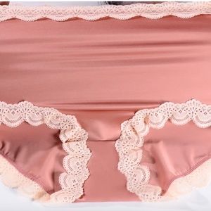 Coffee coloured Satin Panties with elastic Lace trim